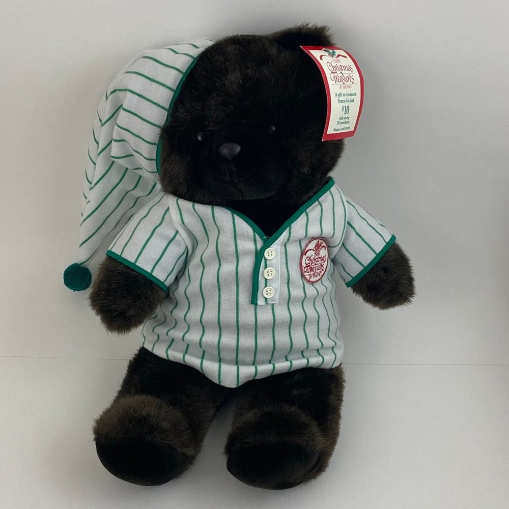 Vintage 1988 Christmas Treasures Dark Brown Teddy Bear 20" Plush Stuffed Animal